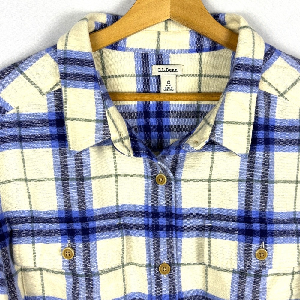 L L Bean 1912 Overshirt Women Heavy Plaid Long Sleeve Flannel‎ Shirt Sz 1X Blue - Picture 2 of 11
